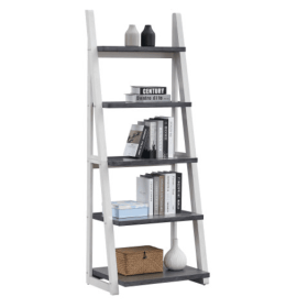 5 Tiers Of Shelves, Bookshelves, Storage Shelves, Bookshelves With Rubberwood Frames Unavailable Platforms- Welfel Temu (Option: Gray and white)