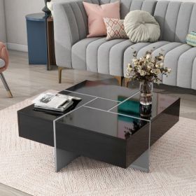 Unique Design Coffee Table With 4 Hidden Storage Compartments (Color: Black)