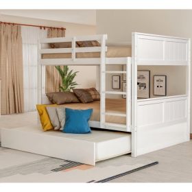 Full Over Full Bunk Bed With Twin Size Trundle (Color: White)