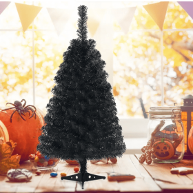 1 Pc Green Space-saving Design 36 Inch Unlit Artificial Christmas Mini Tree With Plastic Stand (Color: Black)