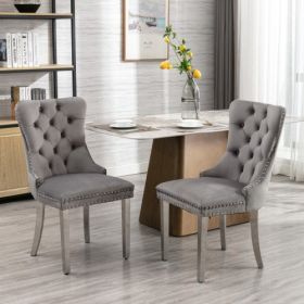 High-end Tufted Solid Wood Contemporary Velvet Upholstered Dining Chair With Chrome Stainless Steel Plating Legs,Nailhead Trim (Option: Gray)