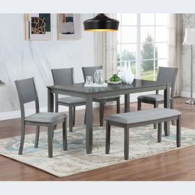 6 Piece Kitchen Dining Set, Rectangular Wooden Dining Table With 4 Upholstered Chairs And A Bench, Dining Table Set For 6 People, Living Room, Home Ba (Option: Gray)