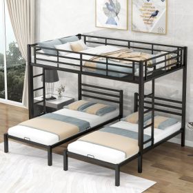 Full Over Twin Twin Size Bunk Bed With Built-in Shelf (Color: Black)