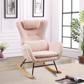 Rocking Chair Nursery, Modern Rocking Chair With High Backrest (Color: Pink)