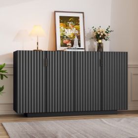 Wave Doors, Ample Storage Space, Sideboard (Color: Black)