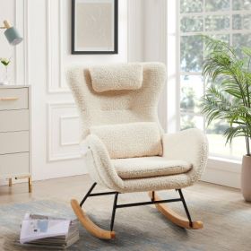 Rocking Chair Nursery, Modern Rocking Chair With High Backrest (Color: Beige)