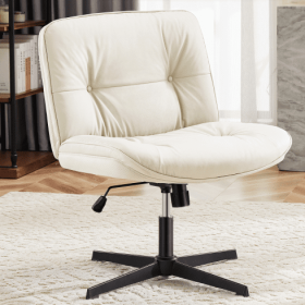 Criss Cross Legged Chair, Armless Office Desk Wide Seat No Wheels, Swivel Height Adjustable Comfy (Color: Beige)