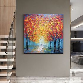 Hand Painted Oil Painting Abstract Romantic Forest Oil Painting On Canvas Large Wall Art Original Yellow Tree Landscape Art Custom Modern Living Room (Style: 01, size: 60x60cm)