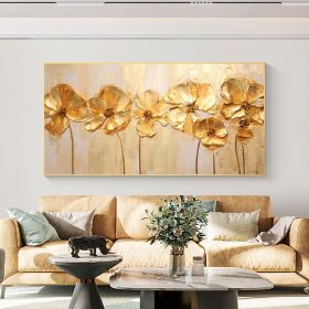 Hand Painted Oil Painting Original Gold Flower Oil Painting on Canvas Large Wall Art Abstract Minimalist Floral Wall Art Custom Painting Modern Living (Style: 01, size: 60x120cm)