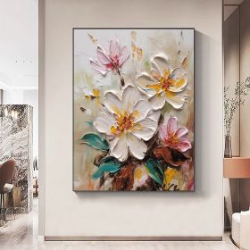 Hand Painted Oil Painting Abstract Blooming Flower Oil Painting Large Wall Art Original Knife Floral Painting Textured Wall Art Boho Art Modern Living (Style: 01, size: 100X150cm)