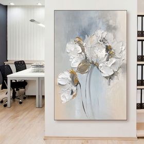 Handmade Oil Painting Fancy Wall Art  Abstract White Floral Painting On canvas Large Flower Oil Painting  Modern (Style: 01, size: 50X70cm)