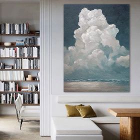 Hand Painted Oil Painting White Cloud Textured Wall Art Blue Sky Painting Cloud Painting Minimalist Cloud Wall Art White Cloud Art Blue Sky Wall Art (Style: 01, size: 50X70cm)