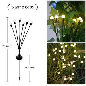 2pcs 8 LED Solar Powered Firefly Lights; Waterproof Warm Yellow Lights  Outdoor Garden Yard Pathway(28.7 * 14.5 Inch) (Color: Warm Light, size: 6 Lamp Heads)