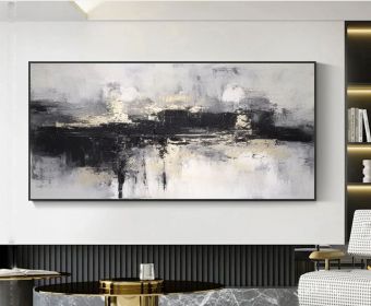 Original Grey & Black Abstract Oli Painting On Canvas Modern Artwork Grey White Fine Wall Art For Living Room Or Office Living Room Art (Style: 01, size: 60x120cm)