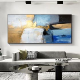 Large Minimalist Abstract Art Gold Blue Handmade Painting Original Oli Painting Large Dining Room Art Golden Artwork On Canvas Housewarming Gifts (Style: 01, size: 140x280cm)