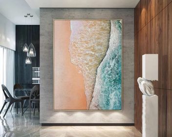 Large Blue Sea Abstract Oil Painting White Wave Landscape Painting Textured Beach Landscape Painting On Canvas Green Ocean Oil Paining (Style: 01, size: 60X90cm)