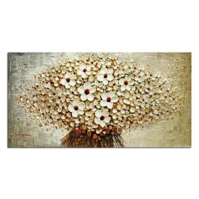 100% Hand-painted modern home decor wall art picture a bunch of beige flowers thick paint palette knife oil painting on canvas (size: 150X220cm)