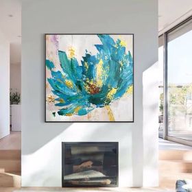 100% Handmade Abstract Oil Painting Top Selling Wall Art Modern Minimalist Blue Color Flowers Picture Canvas Home Decor For Living Room No Frame (size: 70x70cm)