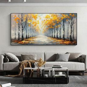 Hand Painted Abstract Forest Road Oil Painting On Canvas Large Original Textured Yellow Tree Landscape Wall Art Custom Modern Trendy Living Room Decor (Style: 01, size: 40x80cm)