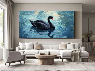 Swan Oil Painting on Canvas Original Minimalist Wall Art Elegant Animal Artwork Large Canvas Wall Art Modern Swan Painting Bedroom Wall Art (Style: 01, size: 80x160cm)