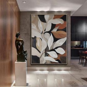 Original Leaves oil Painting On Canvas Wabi Sabi Textured Wall Art Abstract White Plants Painting Modern Wall Decor Living Room Home Decor (Style: 01, size: 90x130cm)