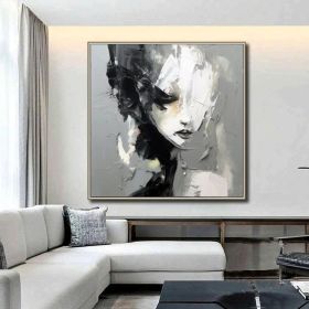 Large Faceless Portrait Oli Painting Abstract Lady Painting Woman Face Artwork Black and White Facial 3D Painting Original Figurative Canvas Art (Style: 01, size: 80x80cm)