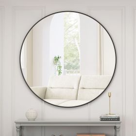 Wall Mirror 39 Inch Black Circular Mirror Metal Framed Mirror Round Vanity Mirror Dressing Mirror, for Bathroom, Living Room, Bedroom Wall Decor (Color: as Pic)