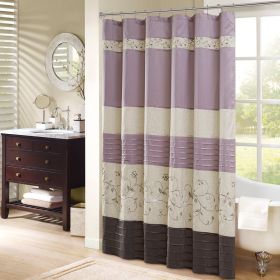 Faux Silk Embroidered Floral Shower Curtain (Color: as Pic)