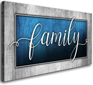 Family Canvas Wall Art-Navy Blue Family Wall Decor-Family Word Sign Canvas Prints Picture Painting Modern Artwork for Bedroom Living Room Home (size: 20x40inchx1pcs)