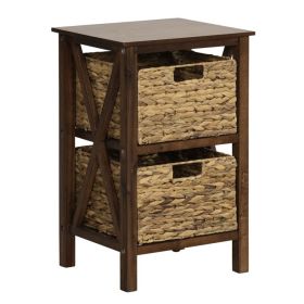 3/4-Tier Nightstand with 2/3 Seagrass Baskets (size: 2 Baskets)