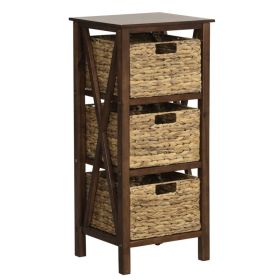 3/4-Tier Nightstand with 2/3 Seagrass Baskets (size: 3 Baskets)