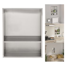 Brushed Stainless Steel Wall Shower  Niche , Double Recessed Shower Shelf for Bathroom (Stytle: Stytle3, size: 17"x21")