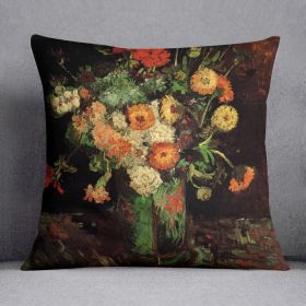 Vase with Zinnias and Geraniums by Van Gogh Cushion (Insert: With Insert, size: 18" X 18")