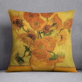 Still Life Vase with Fifteen Sunflowers 2 by Van Gogh Cushion (Insert: Without Insert, size: 14" X 14")