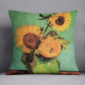 Three Sunflowers in a Vase by Van Gogh Cushion (Insert: Without Insert, size: 14" X 14")