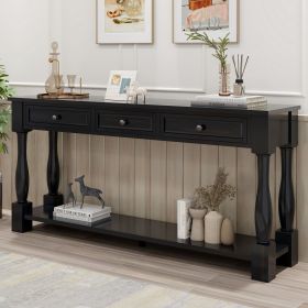 Console Table 63" Long Console Table with Drawers and Shelf for Entryway,Hallway,Living Room (Color: Espresso, Material: Solid Wood)