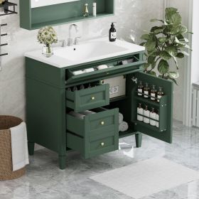 36'' Bathroom Vanity with Top Sink, Modern Bathroom Storage Cabinet with 2 Drawers and a Tip-out Drawer, Single Sink Bathroom Vanity (Color: Green)