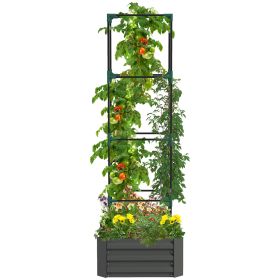 Outsunny Galvanized Raised Garden Bed, 24" x 24" x 11.75" Outdoor Planter Box with Trellis Tomato Cage and Open Bottom for Climbing Vines, Vegetables (Color: as Pic)