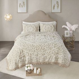 Tufted Cotton Chenille Medallion Fringe Coverlet Mini Set (Color: as Pic)