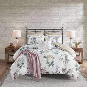 7 Piece Printed Seersucker Comforter Set with Throw Blanket (Color: as Pic)