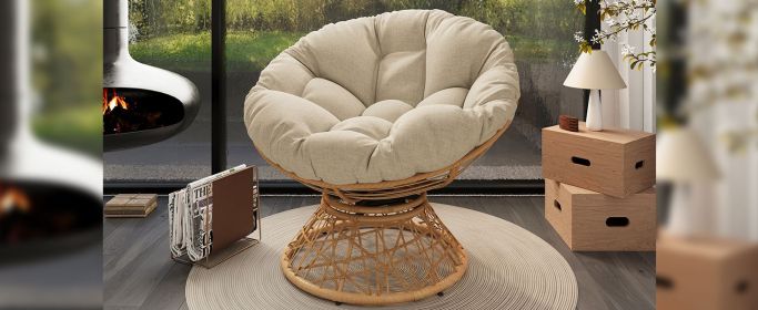 40" Ergonomic Wicker Chair with Cloud Thick Density Fabric Cushion,3-proof Cover,High Capacity Iron Frame,Fluid 360 Degree Swivel for Reading (Color: as Pic)