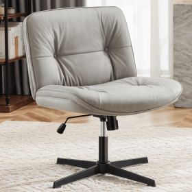 Criss Cross Legged Chair, Armless Office Desk Wide Seat No Wheels, Swivel Height Adjustable Comfy (Color: Khaki)