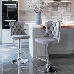 Swivel Velvet Barstools Adjusatble Seat Height From 25-33 Inch Gray Set Of 2 (Option: Gray)