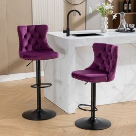 Swivel Velvet Barstools Adjusatble Seat Height From 25-33 Inch Purple,Set Of 2 (Color: Purple)