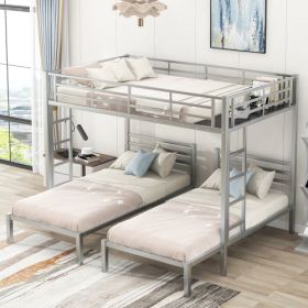 Full Over Twin Twin Size Bunk Bed With Built-in Shelf (Color: Silver)